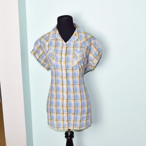 Beautiful Blue and Gold Plaid Button Down Shirt